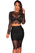 Sexy Black Lace Long Sleeves Two Pieces Skirt Set